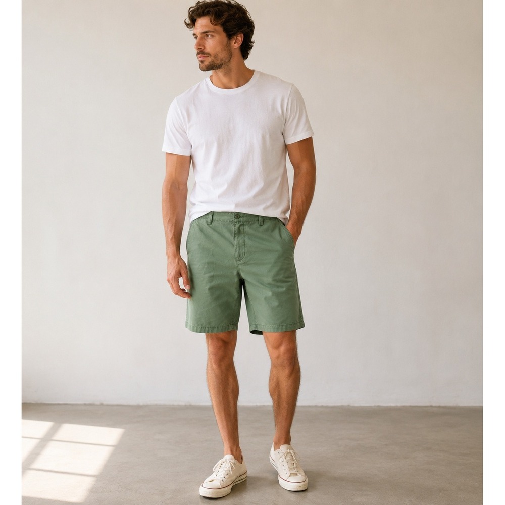 Old Navy Lived-In Straight Chino Shorts Mens 38 Tall Sage Green granola dadcore
